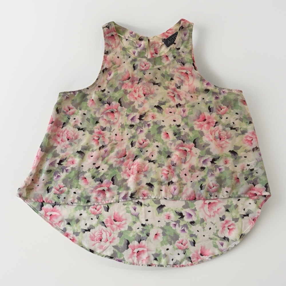ASTR the Label Sleeveless Blouse Cream Floral Print‎ Sheer Cottage Y2K Women's M